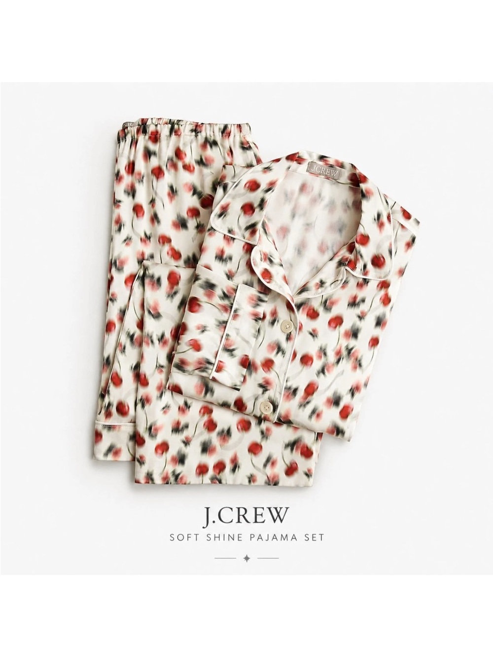 J. Crew Soft Shine Cherry Print Pajama Set Women’s Large
